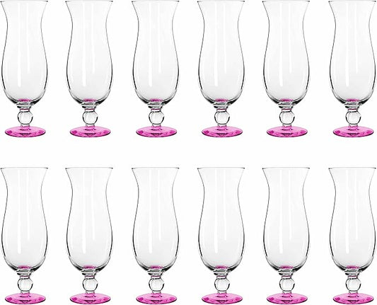 DISCOUNT PROMOS Libbey Hurricane Glasses 16 oz. Set of 12, Bulk Pack - Branded Drinkware for Cocktail, Pina Colada or Mudslide - Pink