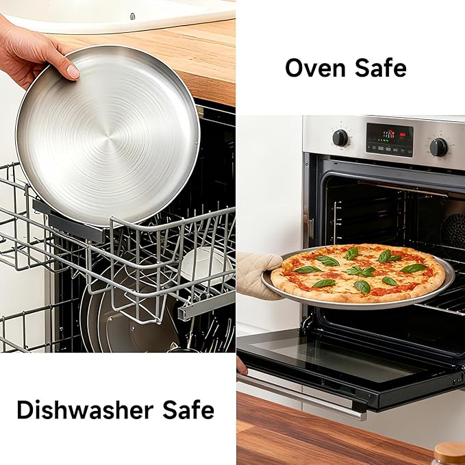 YeKuKing 12 Inch Pizza Pan for Oven Stainless Steel Baking Sheet Round Plates for Cake Pie and Salad Pizza Steel Tray Oven Dishwasher Safe & Easy Clean(1 Pack)