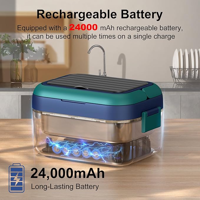 Cordless Electric Heated Lunch Box, 1.5L 6.3Cups 24000mAh Rechargeable Battery Self-Heating Lunch Box, Smart Timer, Even Heating, 100W Portable Food Warmer for Office, Picnic, Car, Outdoor