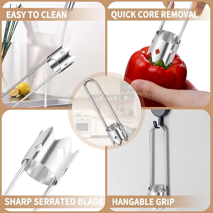 Bell Pepper Corer, Apple Corer, Pepper Seed Core Remover Tool, Stainless Steel Apple Core Remover Tool, Multifunctional Corer Tools for Vegetable Fruit Practical Kitchen Gadget Tools (1 Pcs)