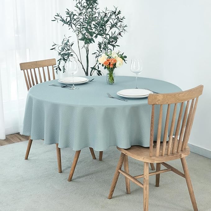maxmill Round Weaved Texture Design Tablecloth Spill-Proof Wrinkle Free Soft Washable Table Cloth for Circular Table Cover, for Dining Room Banquet Parties Holiday Dinner, 70 Inch Dusty Blue