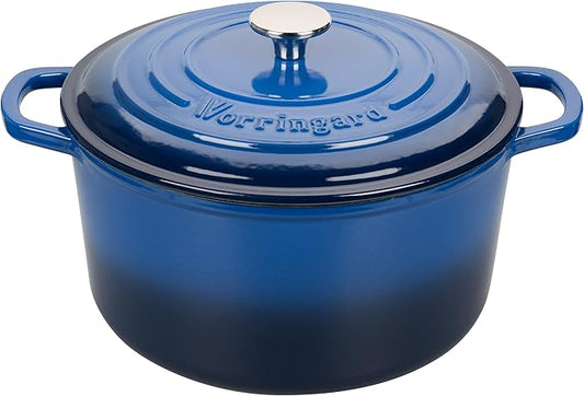 VORRINGARD Enameled Cast Iron Dutch Oven Pot with Lid, for Sourdough Bread Baking, Round Dutch Ovens, 6 Quart, Blue