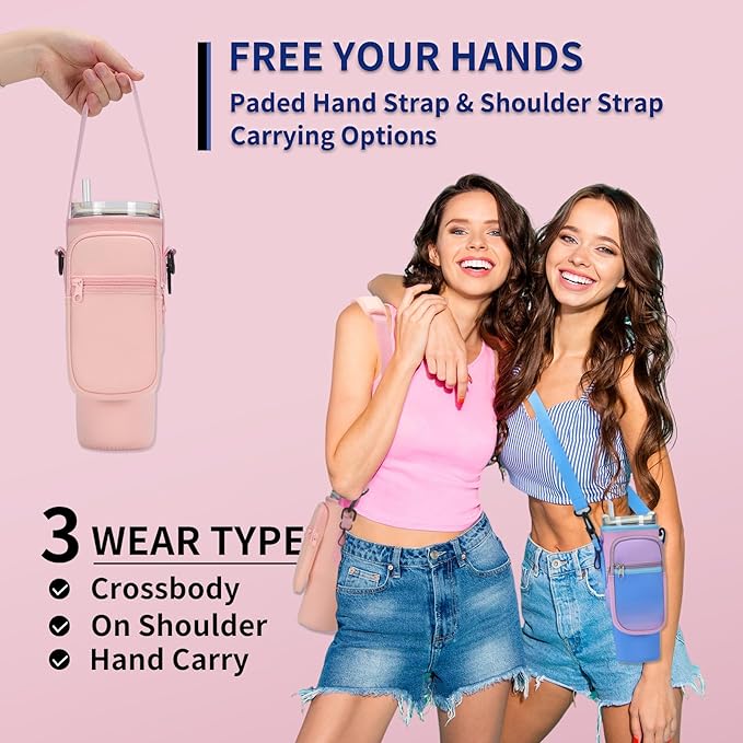 Water Bottle Carrier Bag for Stanley 40/30 oz Tumbler with Phone Pocket Neoprene Water Bottle Holder with Shoulder & Handheld Strap Stanley Cup Accessories