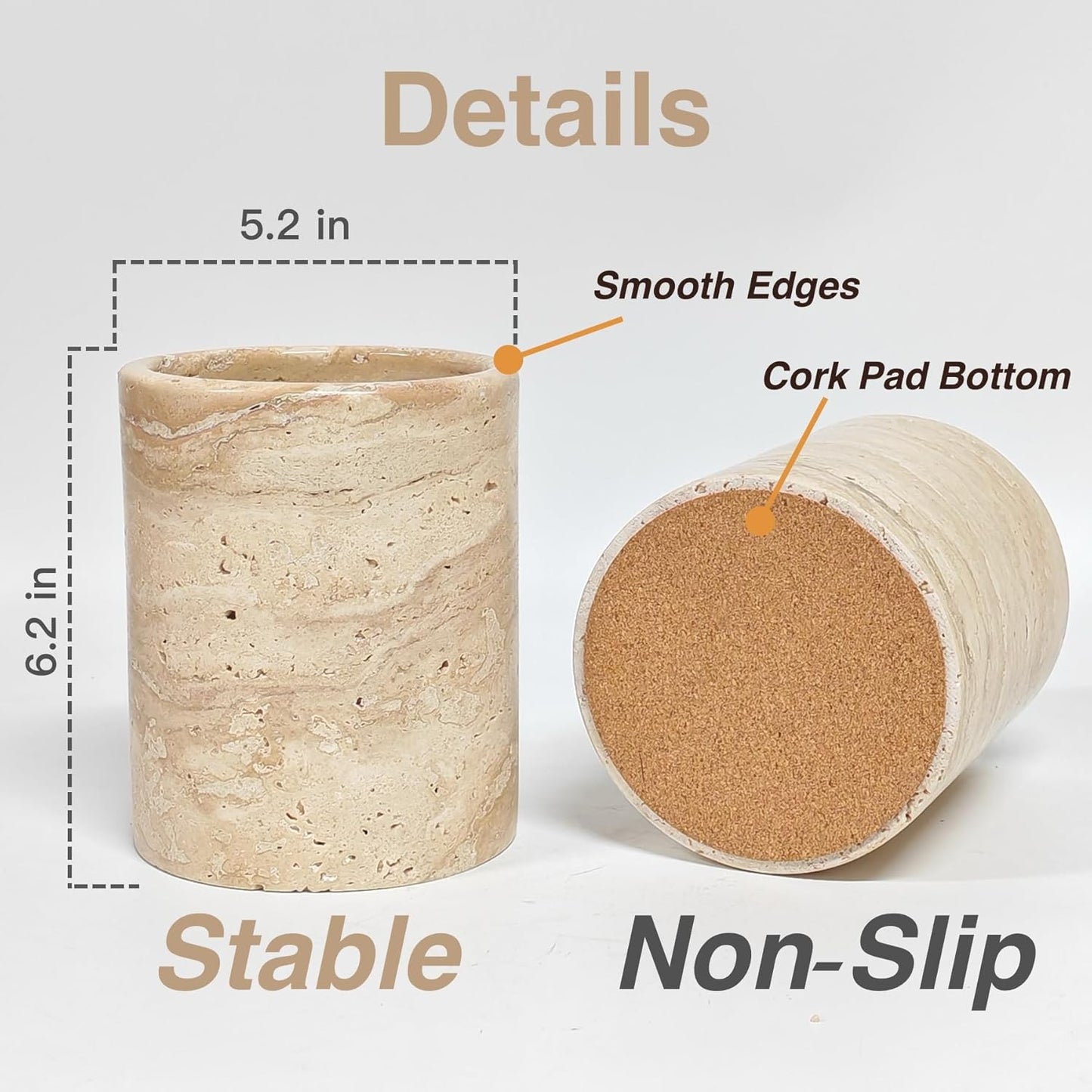Natural Travertine Utensil Holder for Kitchen Countertop – Heavy & Stable Real Stone Utensil Crock, Large Spoon & Spatula Organizer, Rustic Premium Kitchen Decor, Housewarming Gift, Beige