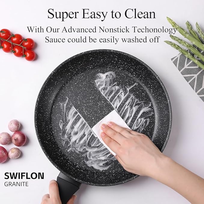 swiflon 10 Inch Nonstick Frying Pan for Eggs & Omelettes, Deep Skillet Pan for Cooking, PFOA-Free Non Toxic Non Stick Frying Pan