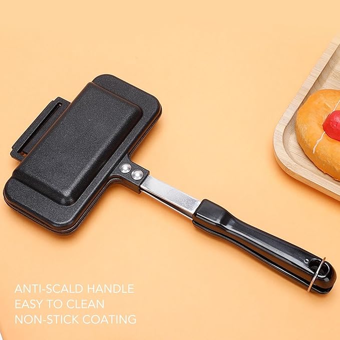 Nonstick Stovetop Waffle Maker Pan, Aluminum Waffle Pan for Family Breakfast, Portable Camping Waffle Maker with Long Handle for Even Heating on Gas or Electric Stove (Type 1)