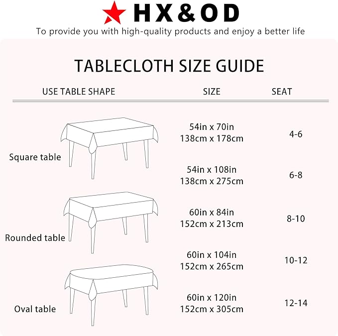 HX&OD Rectangular Tablecloth Cationic Fabric Waterproof Stain Resistant Wrinkle-Resistant for Home/Decoration/Party/Buffet/Wedding/Dining Room/Camping