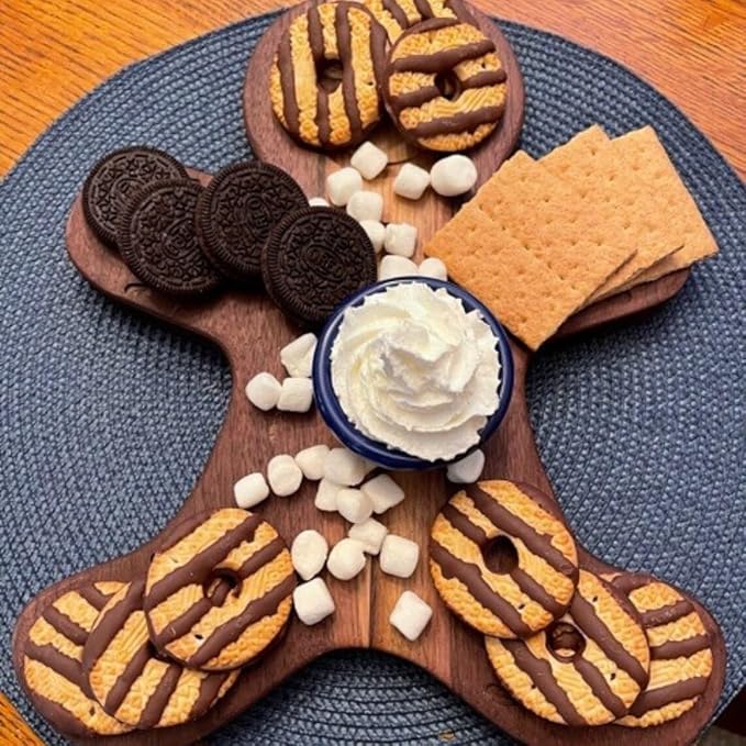 Treen Art Wood Cutting Board for Kitchen Christmas Ginger Bread Shaped Wooden Cutting Board with Grooves, Decorative cutting board for Cheese & Charcuterie Serving Platter 13.5"L x 10.75"W