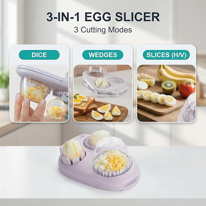 Egg Slicer + Grape Slicer Bundle, 4-Mode Stainless Steel Cutter, for Eggs, Grapes, Strawberries, Cherries, Tomatoes, Snack and Salad Prep