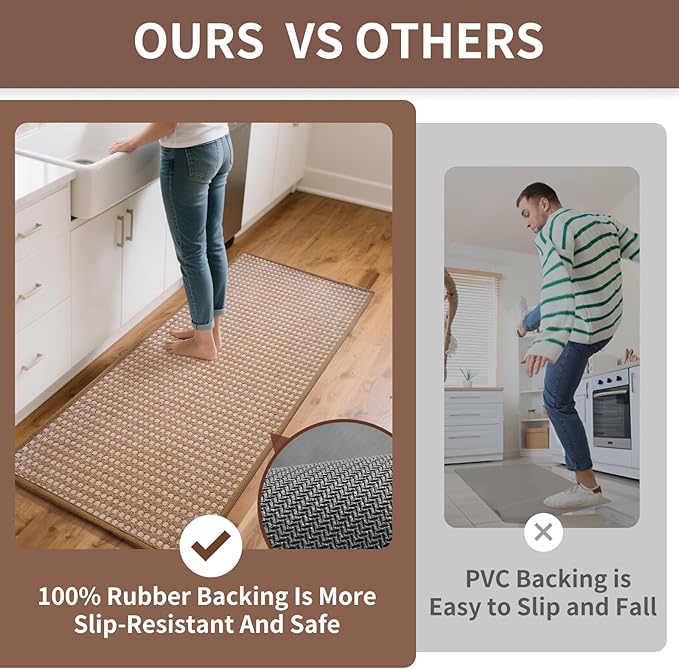 Long Kitchen Runner Rugs Kitchen Mat Non Slip Washable, Super Absorbent Soft Chenille Braided Kitchen Mats for Floor, Rubber Backing Kitchen Floor Sink Standing Mat, Easy Clean, Brown 24"x71"