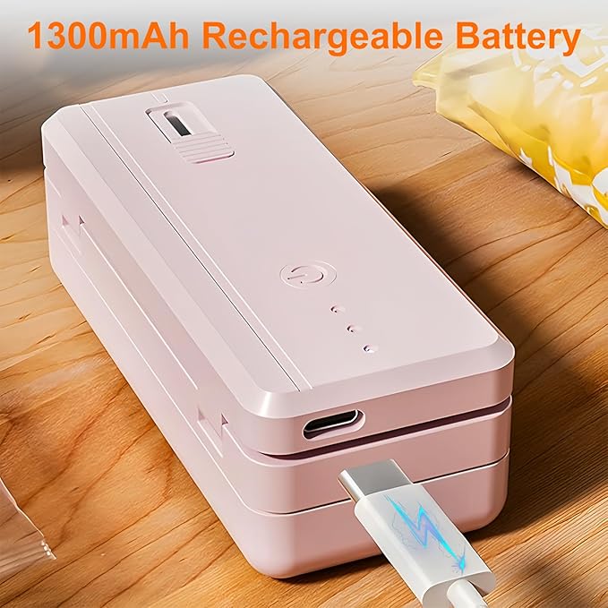 Mini Bag Sealer 2 in 1 Chip Bag Sealer and Cutter USB Rechargeable Heat Sealer Machine Sealer Portable sealer with Lithium 1300mAh Battery kitchen food packaging bag resealer(pure white)