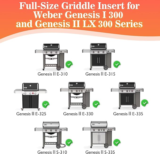Grill Griddle 26" x 18.8" For Weber Genesis II & LX 300 Series Full Size Griddle Insert, Compatible with GS4 E310-E335 & S310-S340, 6788 Replacement Cooking Plate