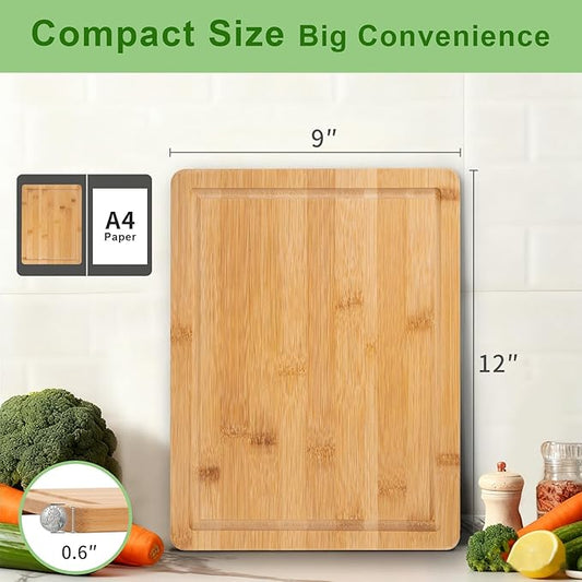 Tafopue Bamboo Cutting Board, Wood Chopping Board with Juice Groove and Handle, 12×9 Inch Lightweight Kitchen Cutting Board for Fruit, Vegetables, Bread, Cheese, Snacks, BBQ and Serving