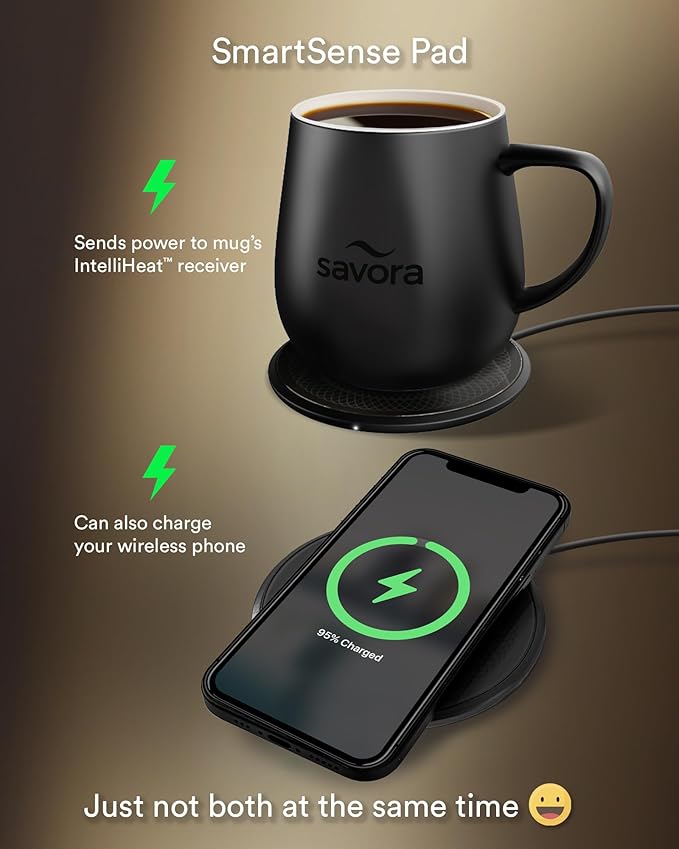 12oz IntelliHeat™ Coffee Mug | Barista’s Choice | Exclusive Wireless SmartSense Pad | Maintains Perfect 135°F | Hand-Crafted Ceramic Mug & Lid | Great for Tea Drinkers | Backed for Life - Black