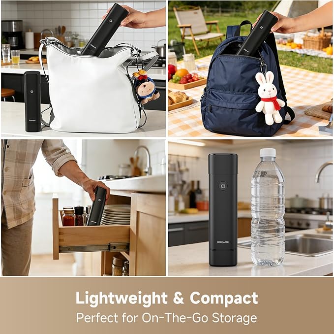 DREAME VH20 Handheld Vacuum Sealer Machine for Food with 30 Reusable Vacuum Bags, Compact Food Vacuum Sealer, Auto Stop, Rechargeable Food Sealer Saver, Dry & Moist Modes, For Container & Wine Bottles