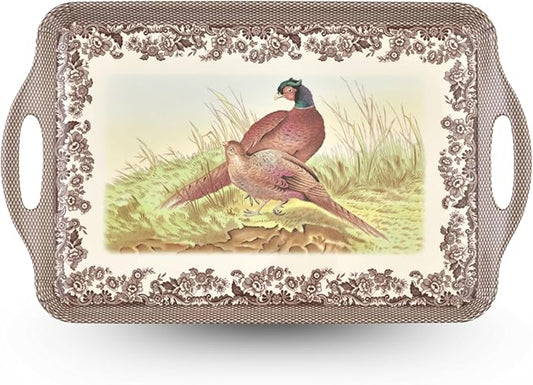 Pimpernel Woodland Large Handled Tray- Large Rectangular Melamine Serving Tray with Nature-Inspired Forest Design - Dishwasher Safe Platter for Snacks Breakfast Lunch or Seasonal Kitchen Table Display