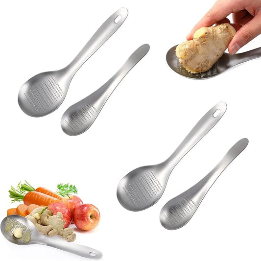 Hemoton 4pcs Cheese Zester Cheese Graters for Kitchen Stainless Steel Garlic Grinders Ginger Grater Grinder Zester Spoon Metal Lemon Zester Grater With Handle for Cheese, Chocolate, Kitchen Gadgets