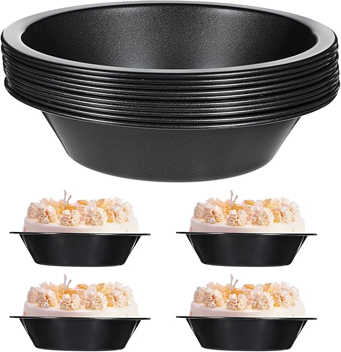 HOFURME 10 Pieces 4 Inch Small Pie Pan Mini Black Pot Pie Tins Round Tart Pans for Baking Carbon Steel Pizza Nonstick Plate Bakeware Set Oven Air Fryer Cake Bread Meat Dessert