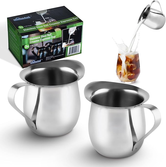 EHOMEA2Z Stainless Steel Bell Creamer Espresso Shot Frothing Pitcher Cup Latte Art (2, 5 Oz)
