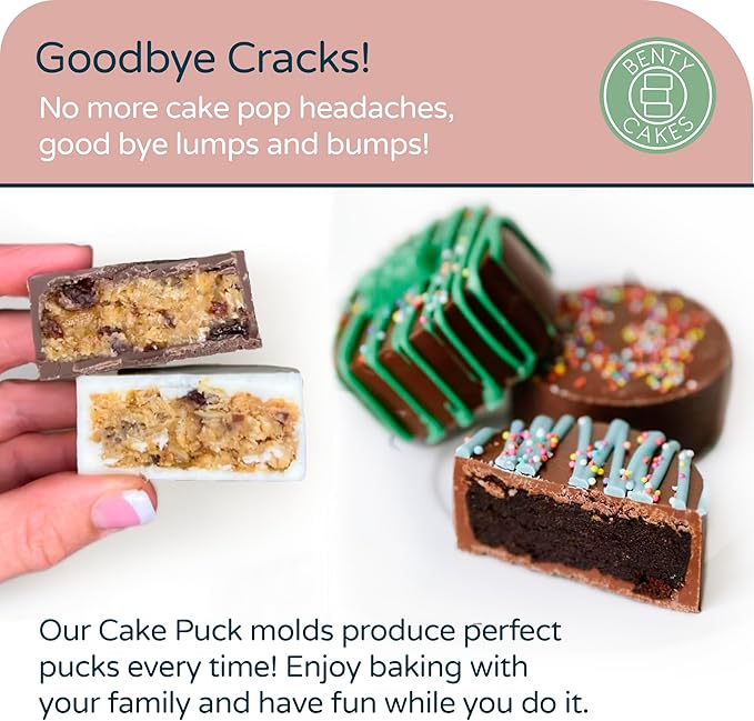 Benty Cakes – The Original CakePuck Mold Set – Better than a Cake Pop! Make Chocolate Covered Desserts – BPA Free Silicone – Includes 1 Mold Set, 1 Plastic Tray and 1 Scraper – Pink