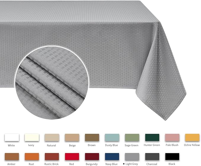 maxmill Weaved Texture Tablecloth Water Resistance Antiwrinkle Spillproof Soft Washable Table Cloth for Dining Room, Buffet Banquet Parties Holiday Dinner, Rectangular 70 x 108 Inch, Light Grey