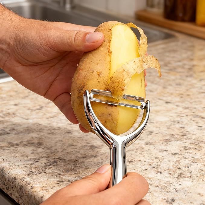 Vegetable Peeler with Ergonomic Handle, Premium 18/8 Stainless Steel Potato Peeler, Ultra Sharp Serrated Blade Peeler for Veggie, Carrot, Apple, and Cucumber, Rust-Resistant, Dishwasher Safe