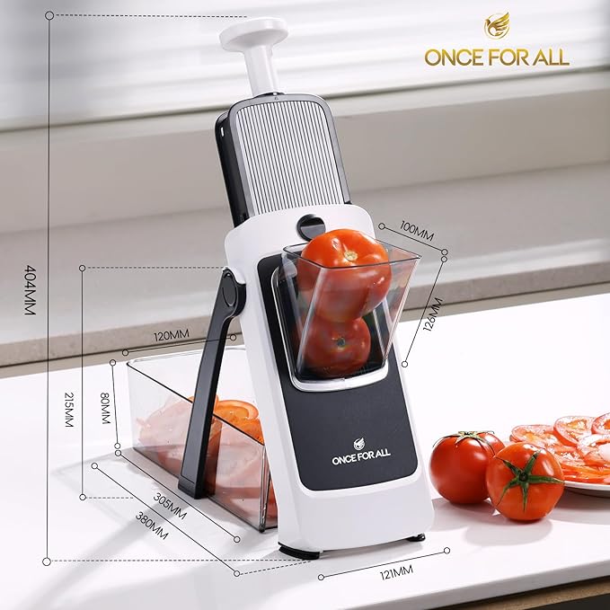 ONCE FOR ALL 4th Gen Safe Mandoline Slicer For Kitchen, AdjustableThickness 0.1-8 mm Professional Vegetable Slicer For Food, Fruit Slices, Potato Chips, Fast Meal Prep
