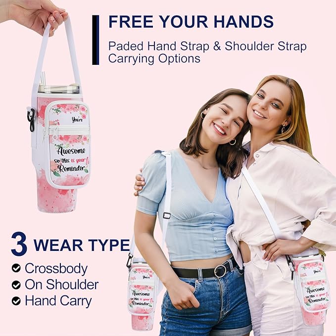 Water Bottle Carrier Bag for Stanley 40/30 oz Tumbler with Phone Pocket Neoprene Water Bottle Holder with Shoulder & Handheld Strap Stanley Cup Accessories