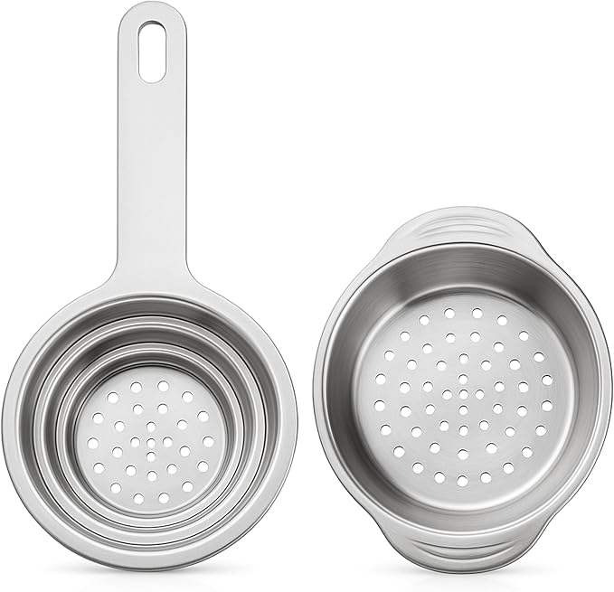 Pack of 2 Multipurpose Food Grade Colanders – Universal Can Colander with Handle for Large and Small Cans Vegetable Fruit Tuna Fish Strainer Small Strainer Set Stainless Steel