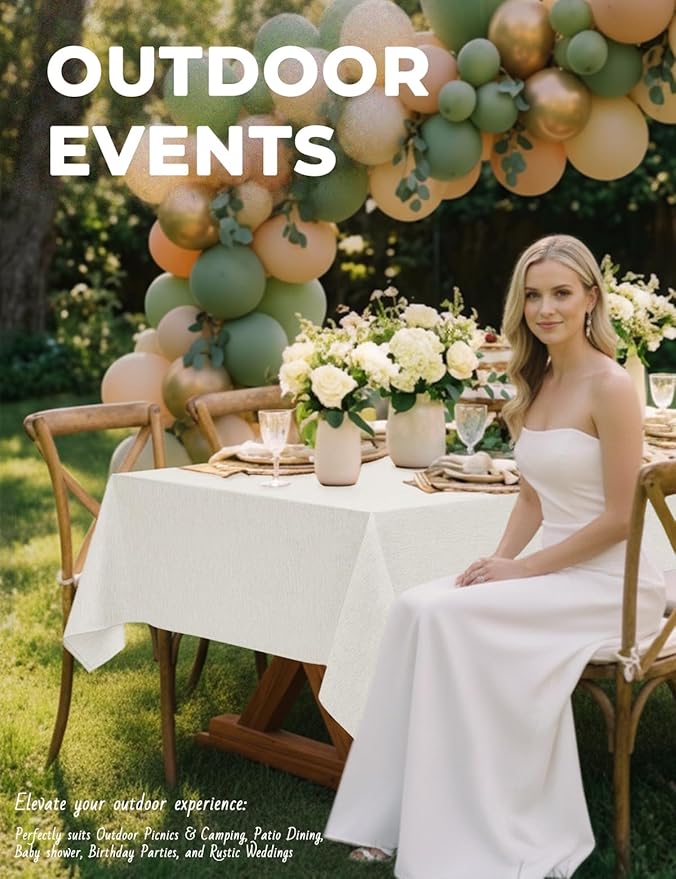 Faux Linen Waterproof Tablecloth,Ivory,84" x 60" (Rectangular)