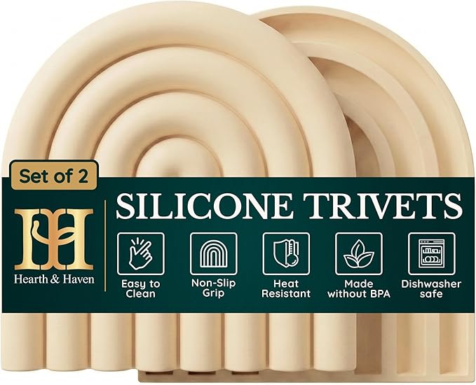 Silicone Trivets for Hot Dishes, Heat-Resistant, Non-Slip Pot Holders for Kitchen & Coasters Durable Hot Pads for Pots, Pans, Baking Dishes & Kitchen Appliances Set of 2 Cashmere
