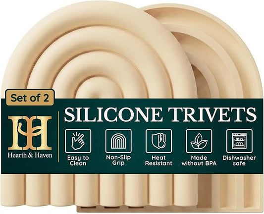 Silicone Trivets for Hot Dishes, Heat-Resistant, Non-Slip Pot Holders for Kitchen & Coasters Durable Hot Pads for Pots, Pans, Baking Dishes & Kitchen Appliances Set of 2 Cashmere