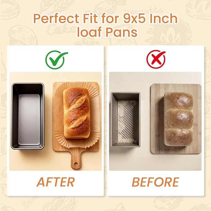 Loaf Pan Liners, 9x5In Food Grade Air Fryer Liners, 200Pcs Loaf Pan Liners, Non-Stick Pre Formed Parchment Paper - Rectangle Bread Pan Liners for Baking Bread for Ninja DZ201