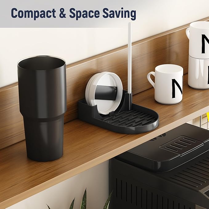 NiHome Silicone Water Bottle Drying Rack Compatible with Stanley Tumblers 20-40oz, Mugs, Wine Glasses, Compact Portable Cup Dryer Stand with Anti-Slip Base for Countertops, RVs & Travel (Black)
