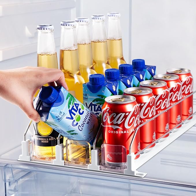 Drink Organizer for Fridge, Soda Can Dispenser for Refrigerator, Automatic Drink Dispenser for Fridge Holds up to 15 Cans, 3 Row