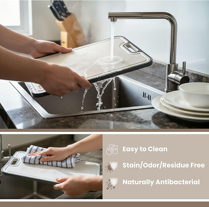 Titanium Cutting Board | Scratch Reduction Mesh | Double-Sided Pure Titanium and Wheat Straw | Anti Slip | Juice Groove | Stain Resistant | Food Grade | Easy to Clean | Smoky Supply USA