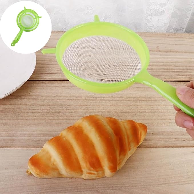 3 Packs Fine Mesh Strainers Plastic Colander Sieve Sifters Reusable Coffee Filter with Long Handle Kitchen Tools for Kitchen Rice Juice Quinoa Food Flour Baking, Green