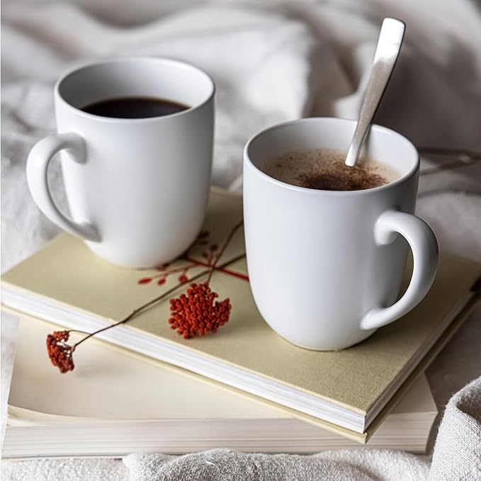 over&back Coupe Stoneware Coffee Mugs - 4-Piece Mug Set - Enjoy the Perfect Cup of Coffee, Tea, Latte, and More - Semi-Matte White - 15 Oz