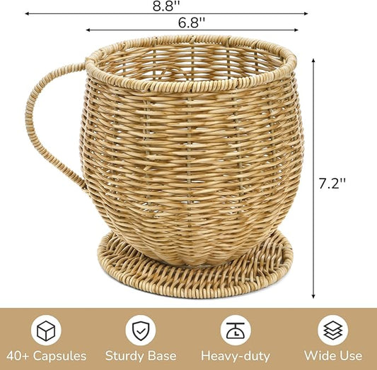 Coffee Pod Basket, Large Capacity Coffee Pod Container with Handle, Handwoven K Cup Holder Capsule Storage for Counter, Home, Office, Coffee Bar