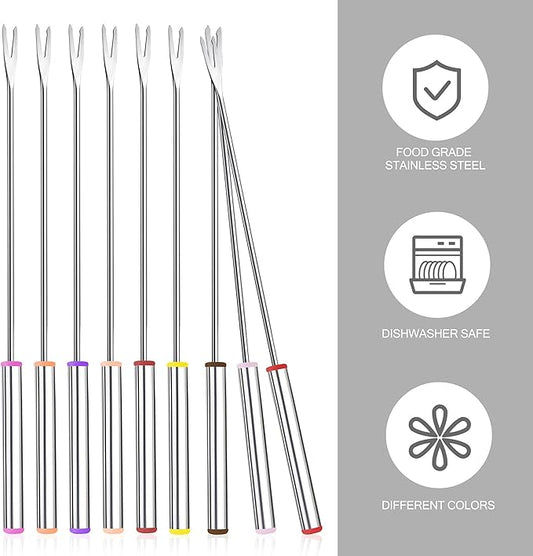 15pcs 9.6 Inch Fondue Sticks Stainless Steel Barbecue Fruit Dessert Forks with Heat Resistant Handle for Roast Meat Chocolate Dessert Cheese Marshmallows