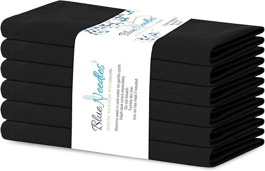 Blue Needles Solid Cloth Napkins Set of 6 Black 100% Cotton Dinner Napkins 18x18 inches - Soft, Reusable, Absorbent & Washable Linen, Ideal for Christmas Events, Parties & Everyday Use