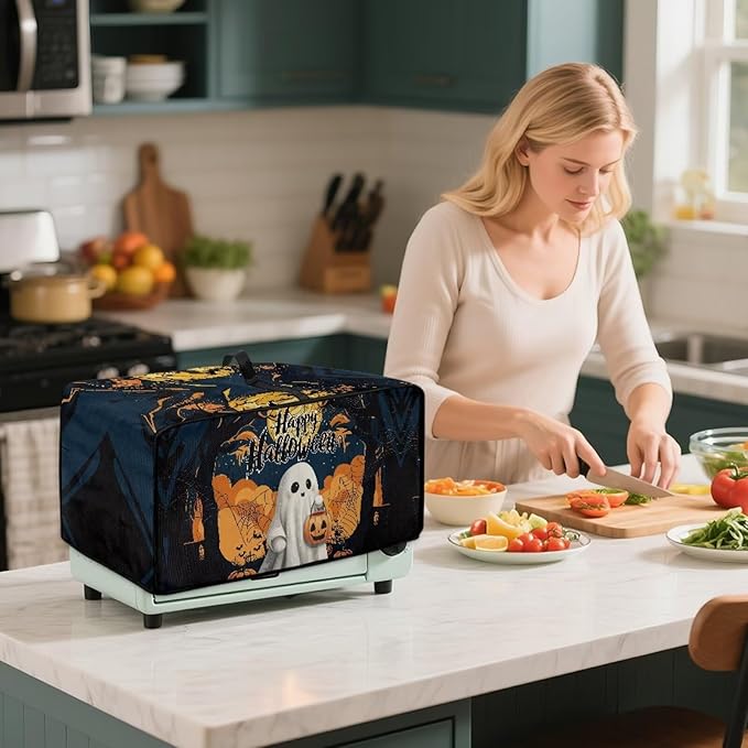 Doojoayie Ghost Toaster Cover 6 Slice Kitchen Appliance Covers Halloween Kitchen Appliance Dust Protector 19.7"x16"x 10" Compatible with Toaster/Bread Machine
