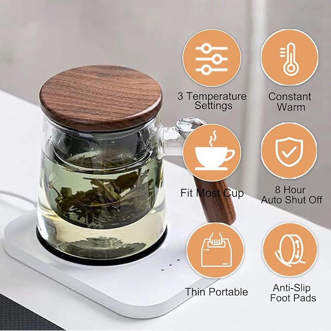 Smart Coffee Mug Warmer, Beverage Warmer Intelligent 55℃ Constant Warm USB Power Supply Coffee Mug Electric Warmer Heating Cup Mat Warmer for Desk 5V White
