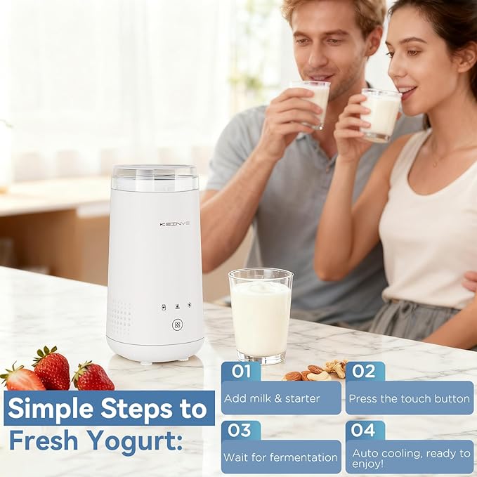 Yogurt Maker Machine with Auto Cooling, 250ml/8.5oz Personal Yogurt Machine, One-Touch Control, Fresh Yogurt Daily, Compact Yogurt Maker for Home & Office