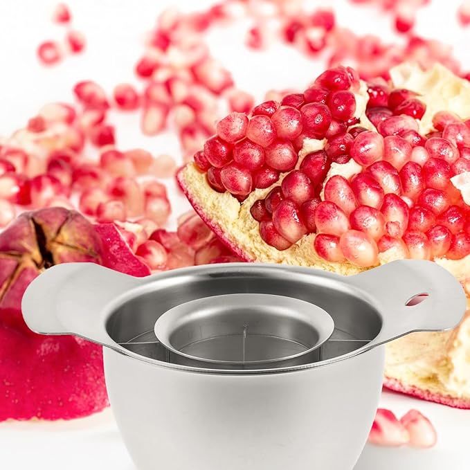 Pomegranate Peeler, Pomegranate Deseeder Tool 304 Stainless Steel Peeler Remover- Includes Cutter, Bowl, and Wooden Hammer for Easy Deseeding and Fun Family Gatherings
