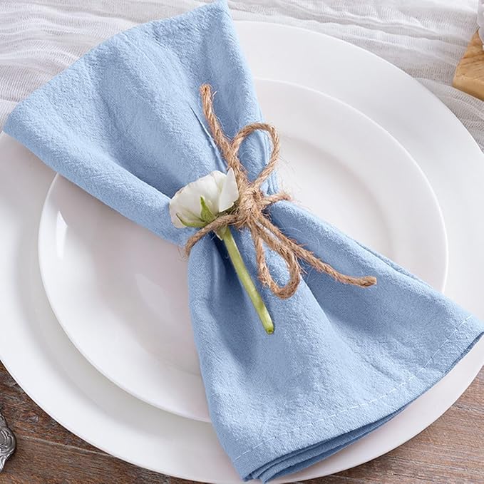 MLMC 4 Pack Blue Cloth Napkins Rustic Washable Cotton Linen Napkins Set of 4 17"x17" Reusable Dinner Napkins Cloth for Spring Easter Wedding Baby Shower Party Gathering Everyday Use