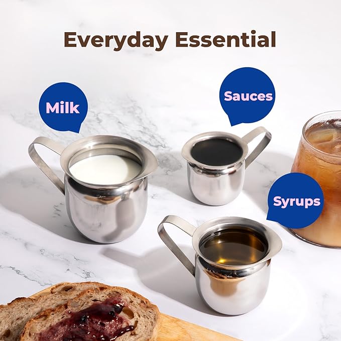Fit Meal Prep [12 Pack] 8 oz Creamer Pitcher - Stainless Steel Bell Creamers, Mini Cup Container for Serving Milk, Coffee Cream, Salad Dressing, Maple Syrup, Espresso Machine for Restaurant, Cafes