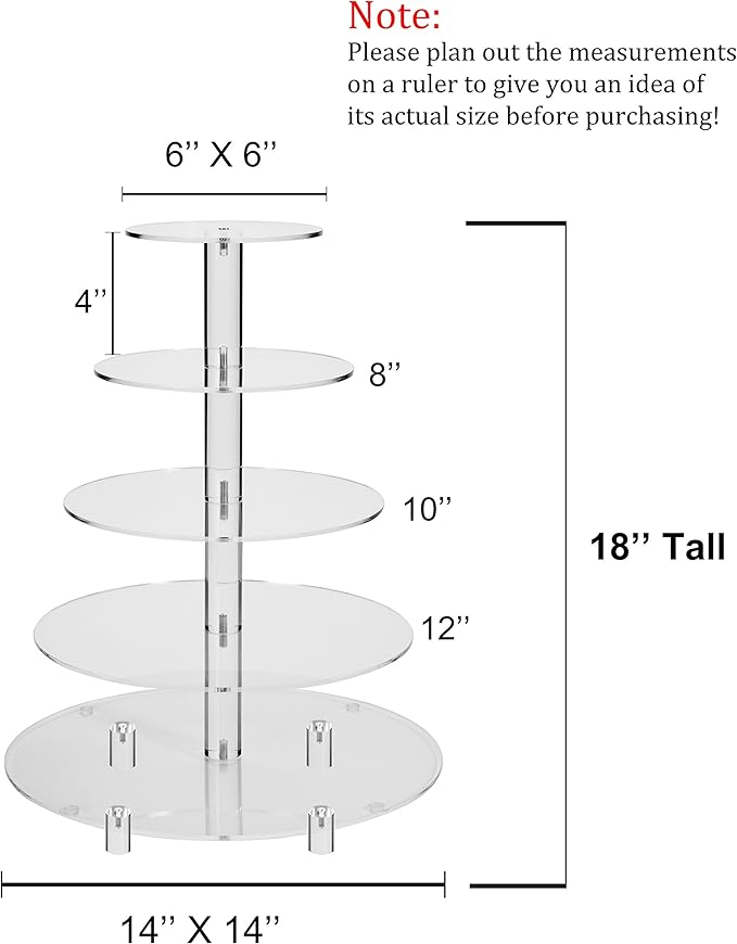 Jusalpha Large 5-Tier Cupcake Stand Acrylic Round Wedding Cake Stand/ Cupcake Tower/ Dessert Stand/ Pastry Serving Platter/ Food Display Stand (5RF)