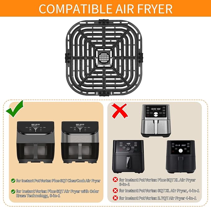 GXF Air Fryer Accessories for Instant Vortex Plus 6QT Clear Cook Air Fryer Instant Vortex Plus 6QT Air Fryer air fryer accessories Non-Stick replacement Parts Grill Pan Plate Rack Tray Crisper Plate