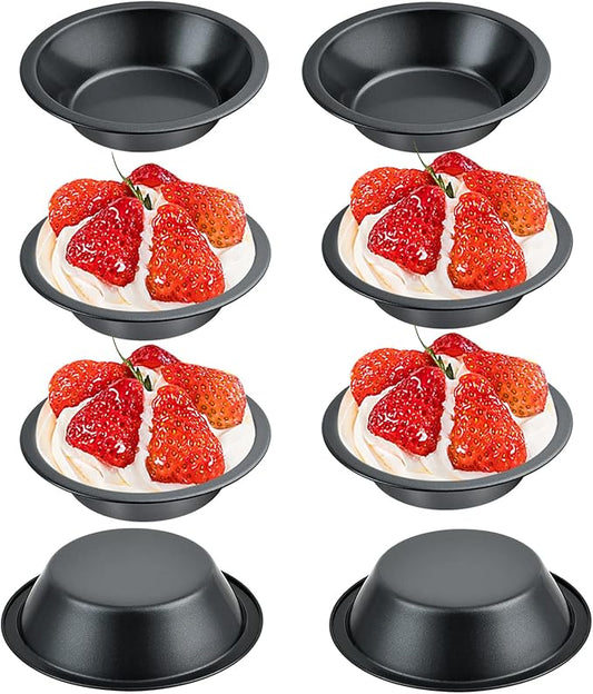 Aemygo 4 Inch Mini Pie Pans, 8 Pack Reusable Round Pie Tins Nonstick Pie Plate, Carbon Steel Mini Tart Pan, Small Cake Baking Set for Pizza Bread Meat Dessert,Black